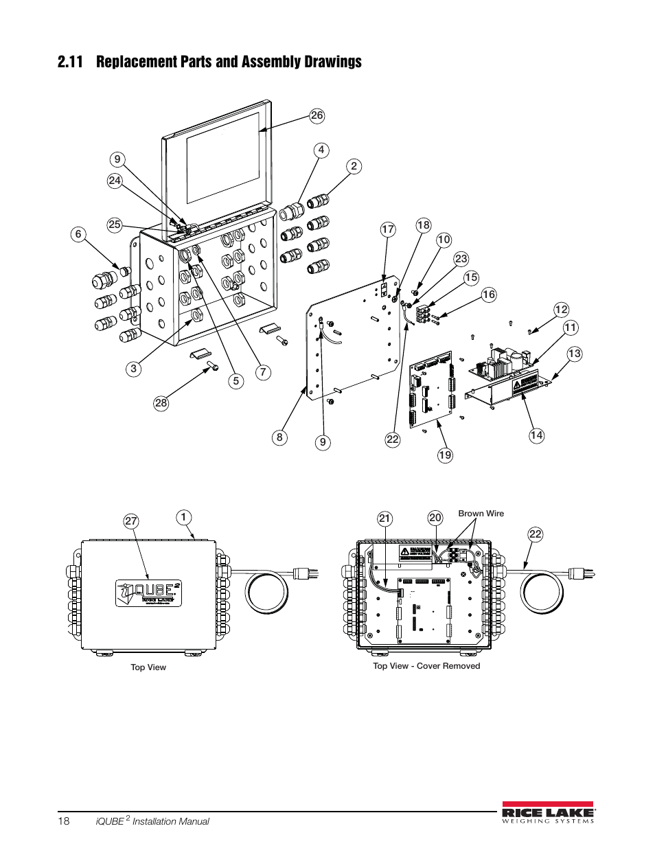 11 replacement parts and assembly drawings | Rice Lake iQUBE2 Digital Diagnostic Junction Box User Manual | Page 22 / 72