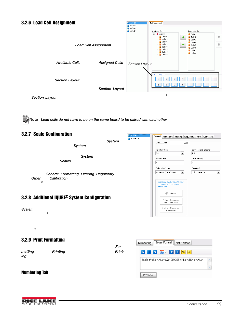 6 load cell assignment, 7 scale configuration, 8 additional iqube2 system configuration | 9 print formatting, Load cell assignment, Scale configuration, Additional iqube, Print formatting | Rice Lake iQUBE2 Digital Diagnostic Junction Box User Manual | Page 33 / 72