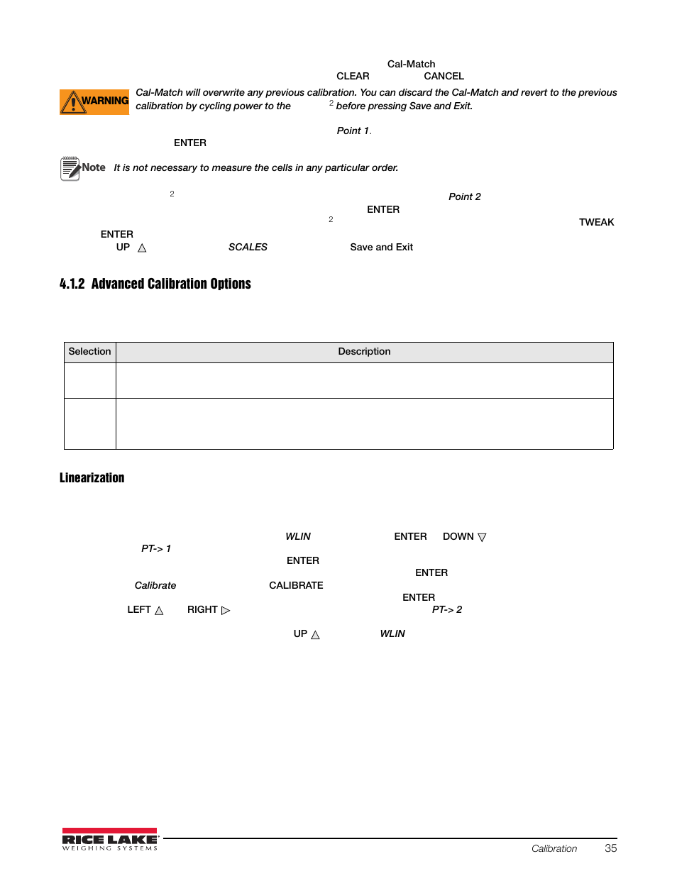 2 advanced calibration options, Advanced calibration options, Nue with linearization, see section 4.1.2 | Rice Lake iQUBE2 Digital Diagnostic Junction Box User Manual | Page 39 / 72