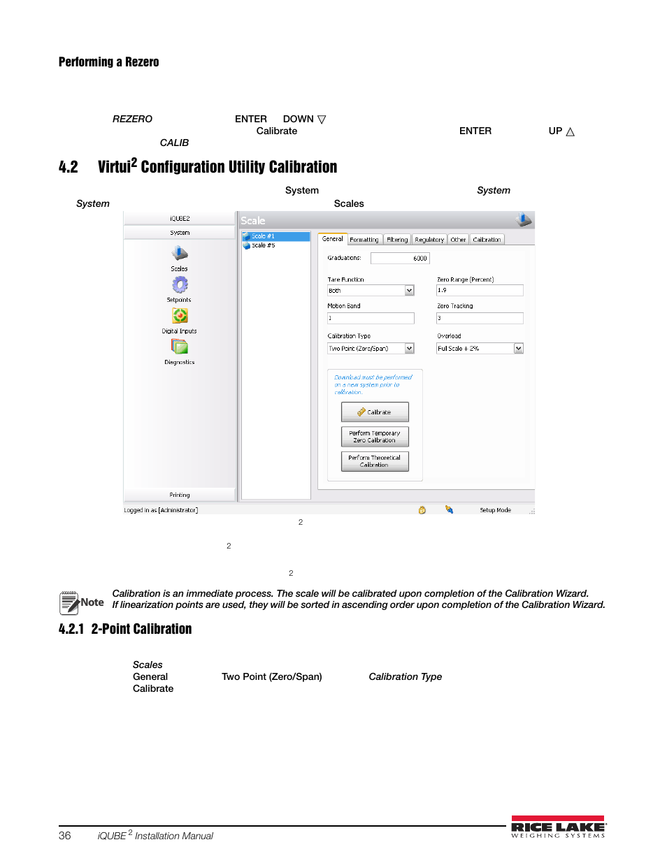 2 virtui2 configuration utility calibration, 1 2-point calibration, 2 virtui | Point calibration, Configuration utility calibration | Rice Lake iQUBE2 Digital Diagnostic Junction Box User Manual | Page 40 / 72