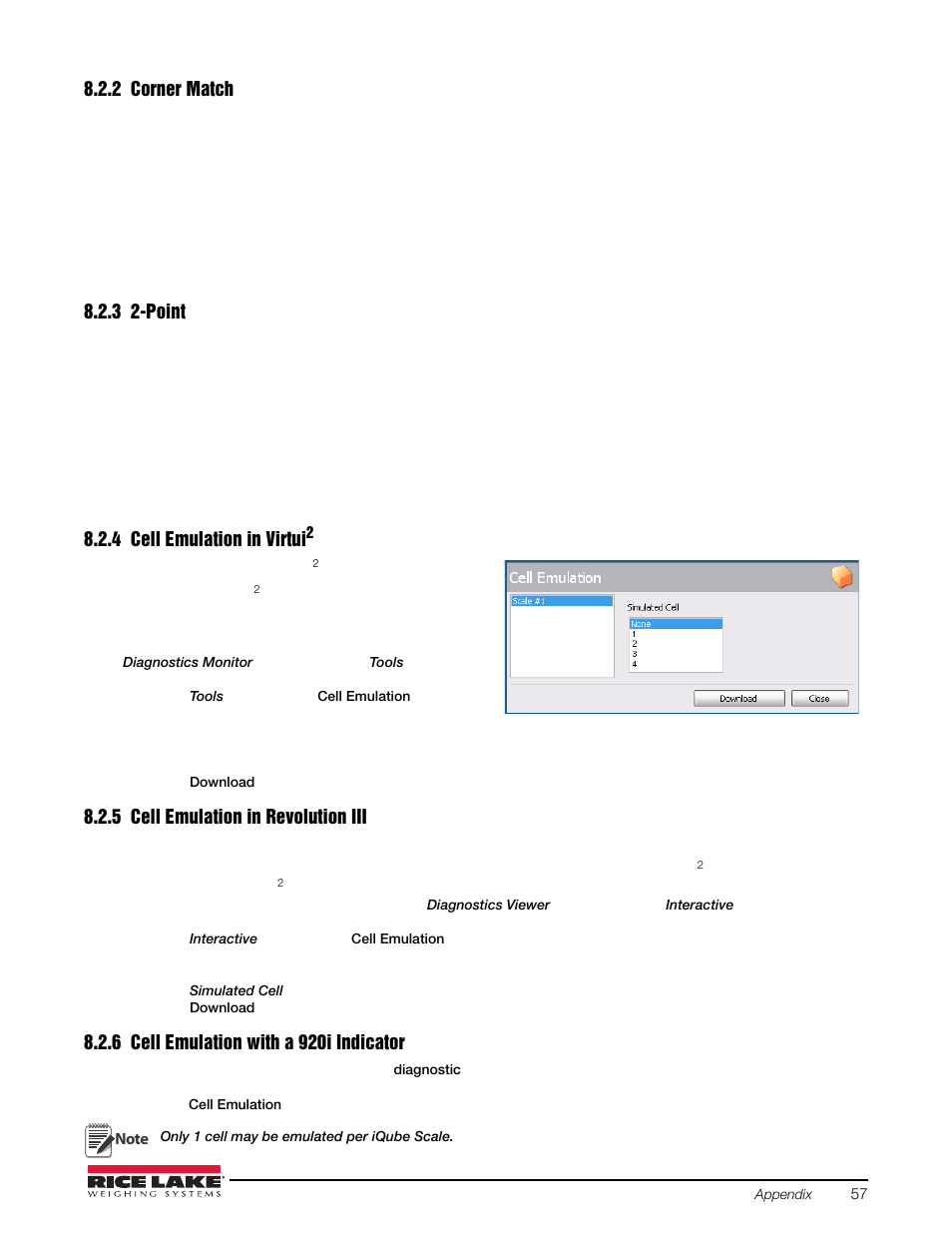 2 corner match, 3 2-point, 4 cell emulation in virtui2 | 5 cell emulation in revolution iii, 6 cell emulation with a 920i indicator, Corner match, Point, Cell emulation in virtui, Cell emulation in revolution iii, Cell emulation with a 920i indicator | Rice Lake iQUBE2 Digital Diagnostic Junction Box User Manual | Page 61 / 72