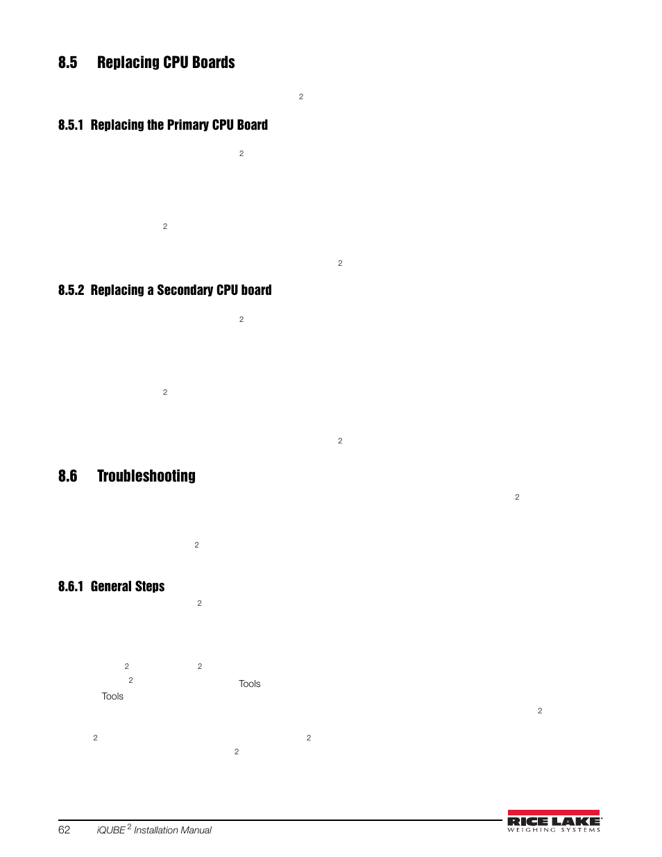 5 replacing cpu boards, 1 replacing the primary cpu board, 2 replacing a secondary cpu board | 6 troubleshooting, 1 general steps, Replacing the primary cpu board, Replacing a secondary cpu board, General steps | Rice Lake iQUBE2 Digital Diagnostic Junction Box User Manual | Page 66 / 72