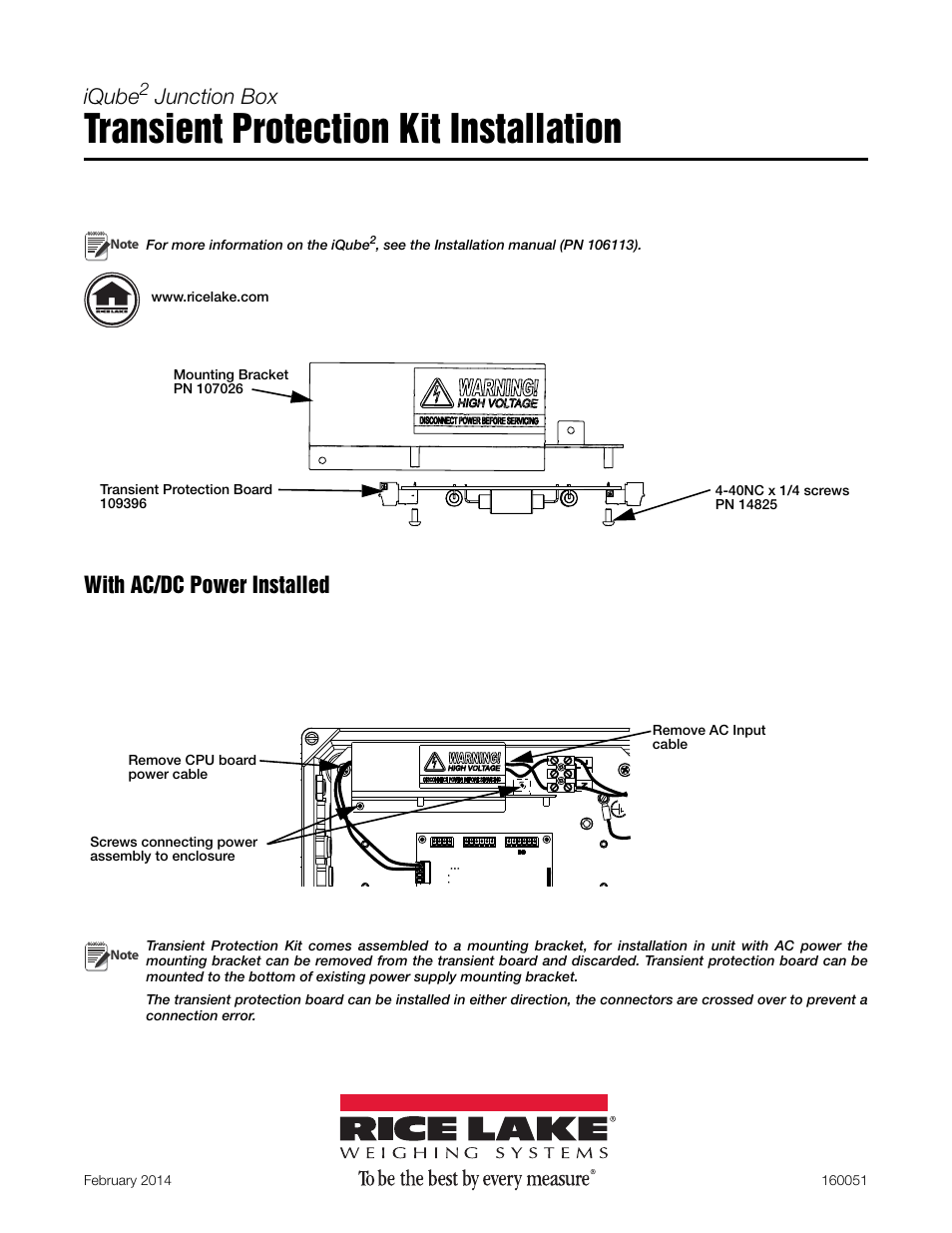 Rice Lake iQUBE2 Digital Diagnostic Junction Box - Transient Protection Kit User Manual | 4 pages