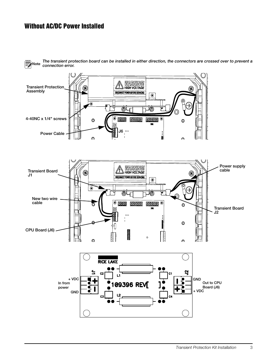 Without ac/dc power installed | Rice Lake iQUBE2 Digital Diagnostic Junction Box - Transient Protection Kit User Manual | Page 3 / 4