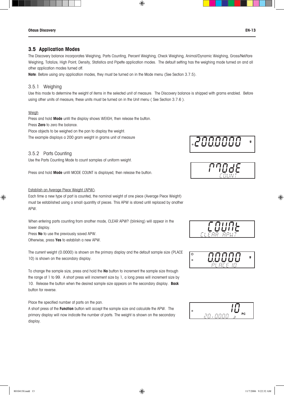 5 application modes | Rice Lake Discovery Series Semi-Micro and Analytical, Ohaus User Manual | Page 17 / 52