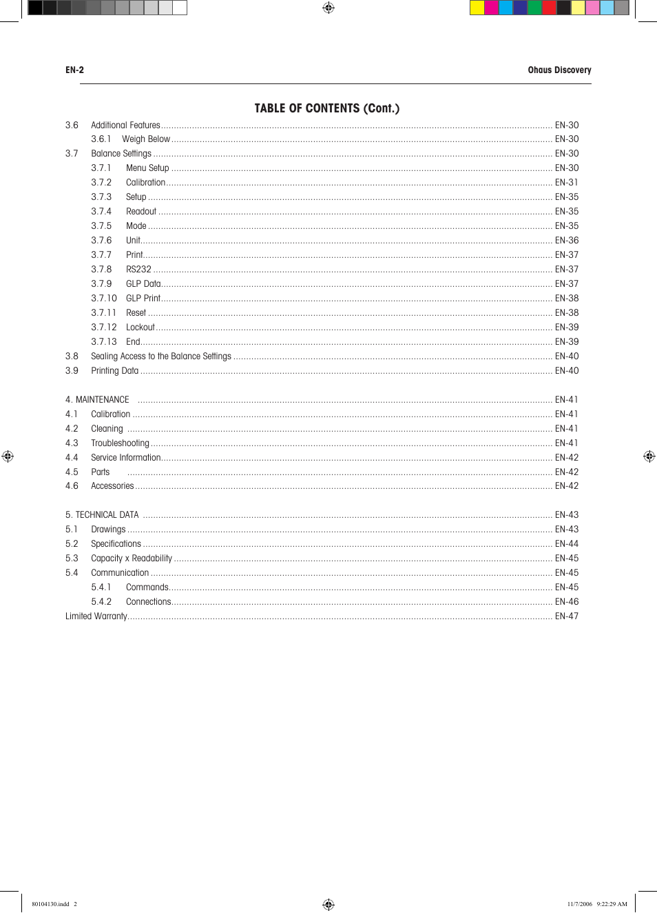 Table of contents (cont.) | Rice Lake Discovery Series Semi-Micro and Analytical, Ohaus User Manual | Page 6 / 52