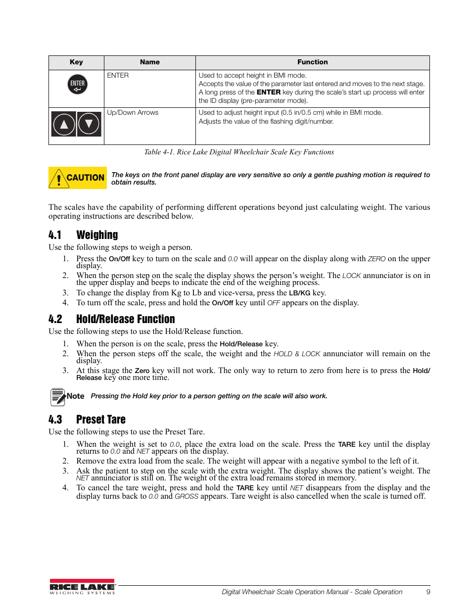 1 weighing, 2 hold/release function, 3 preset tare | Rice Lake Dual Ramp Wheelchair Scale (350-10-3) - RL350-10 Operation Instructions User Manual | Page 13 / 24