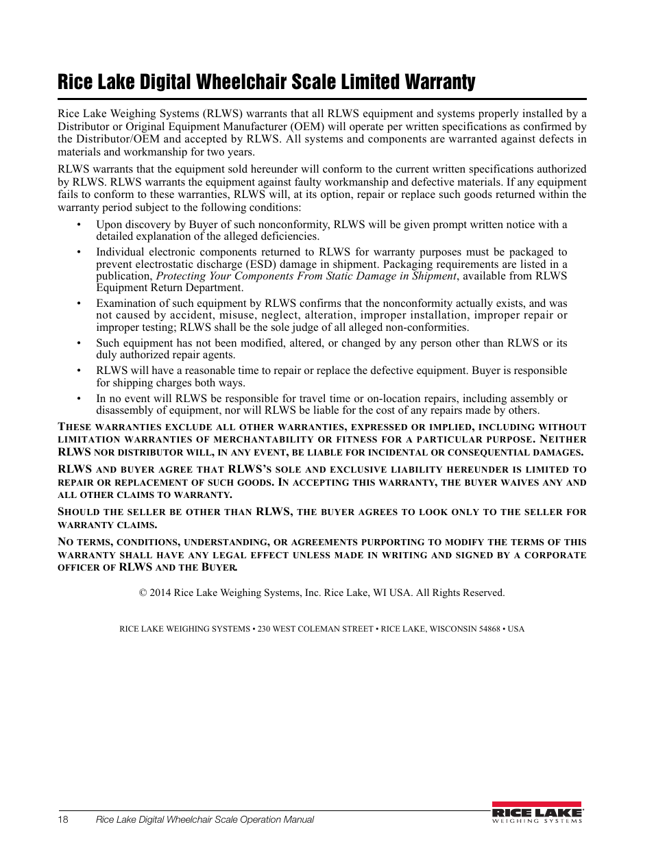 Rice Lake Dual Ramp Wheelchair Scale (350-10-3) - RL350-10 Operation Instructions User Manual | Page 22 / 24