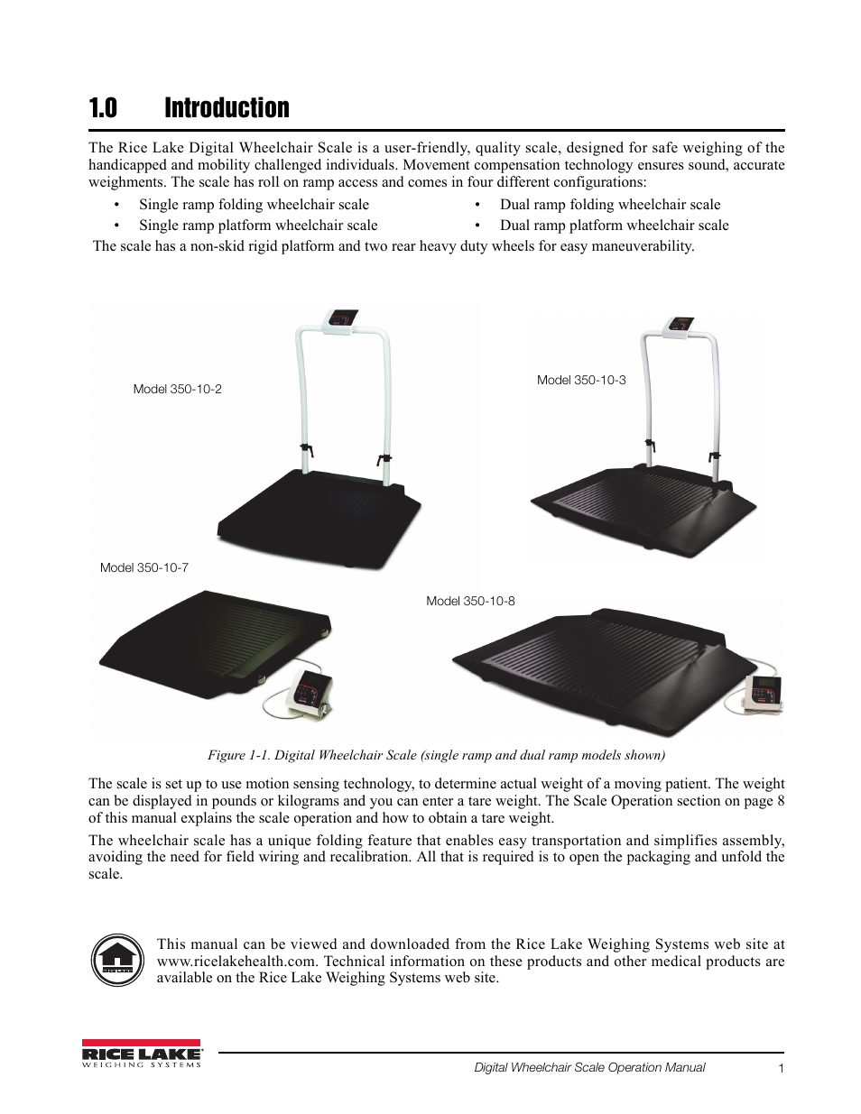 0 introduction | Rice Lake Dual Ramp Wheelchair Scale (350-10-3) - RL350-10 Operation Instructions User Manual | Page 5 / 24