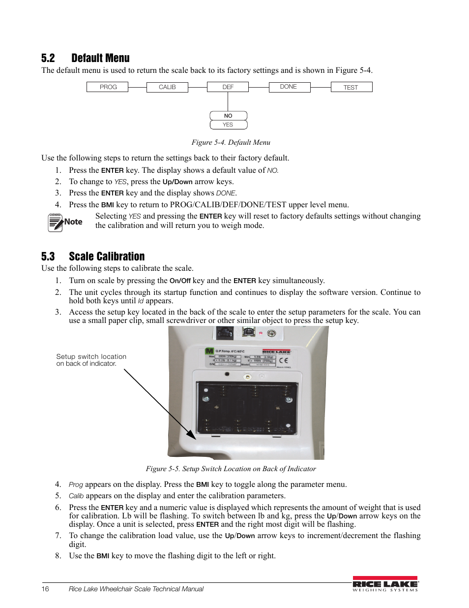 2 default menu, 3 scale calibration | Rice Lake Dual Ramp Wheelchair Scale (350-10-3) - RL350-10 Technical & Operating Instructions User Manual | Page 20 / 34