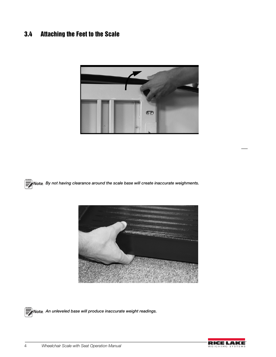 4 attaching the feet to the scale | Rice Lake Dual Ramp Wheelchair Platform Scale with Seat (350-10-4) User Manual | Page 8 / 24
