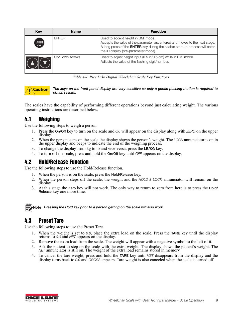 1 weighing, 2 hold/release function, 3 preset tare | Rice Lake Dual Ramp Wheelchair Platform Scale with Seat (350-10-4) - Rice Lake User Manual | Page 13 / 34