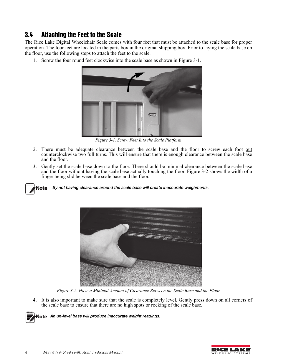 4 attaching the feet to the scale | Rice Lake Dual Ramp Wheelchair Platform Scale with Seat (350-10-4) - Rice Lake User Manual | Page 8 / 34