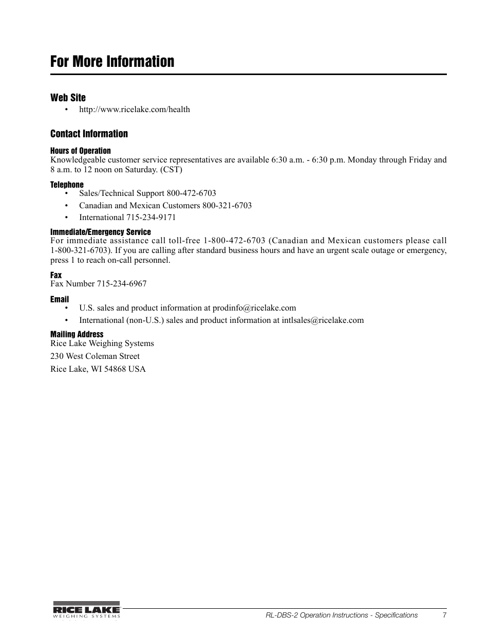 For more information | Rice Lake Dual Range Digital Baby Scale (RL-DBS-2) User Manual | Page 11 / 14