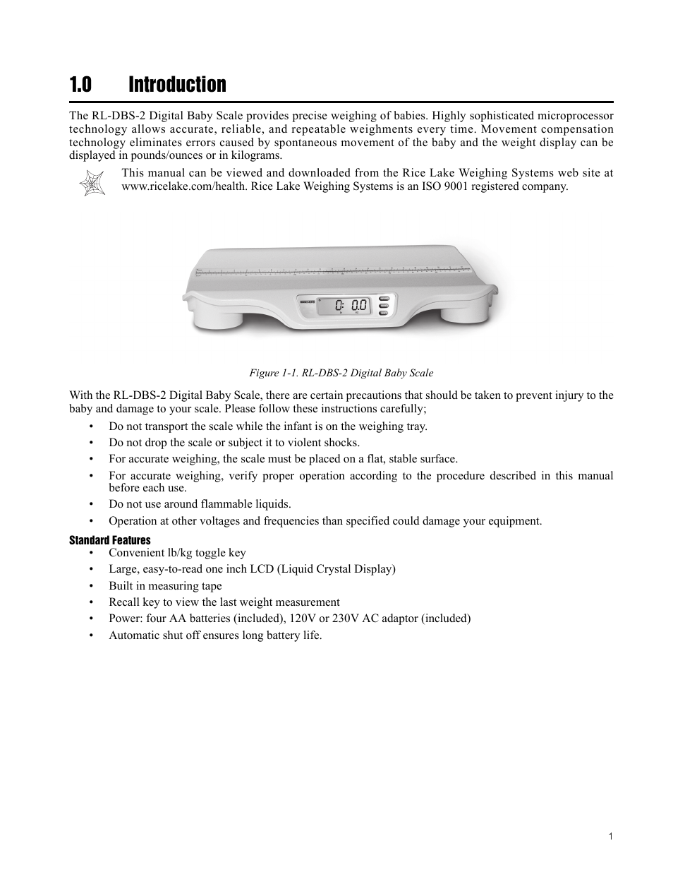 0 introduction | Rice Lake Dual Range Digital Baby Scale (RL-DBS-2) User Manual | Page 5 / 14