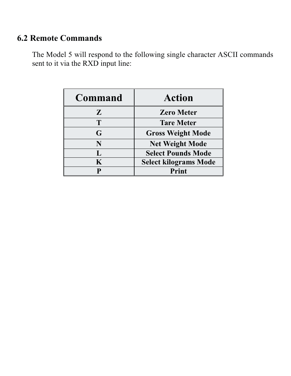 Command action | Rice Lake DWM-IV Digital Weighmeter Model 5 User Manual | Page 22 / 30