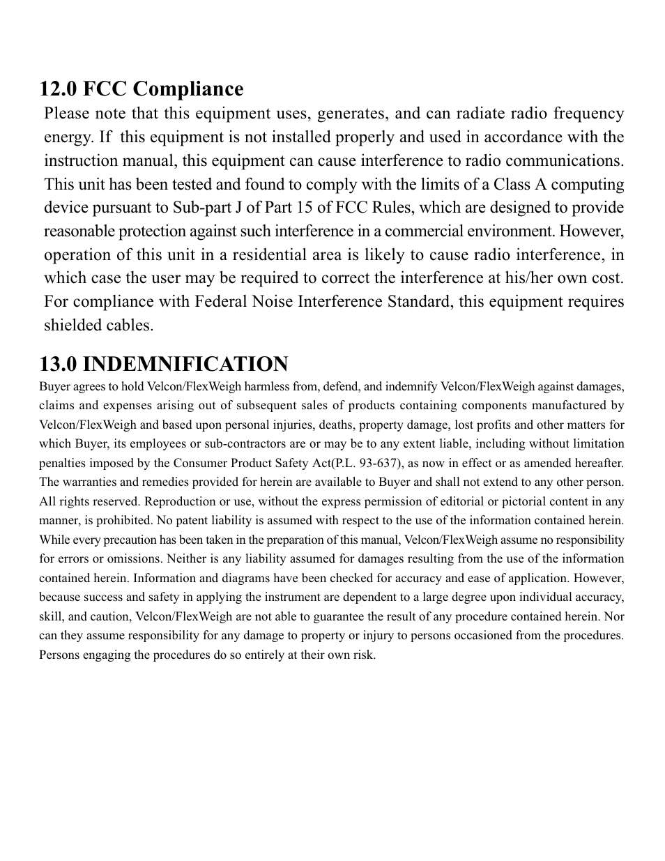 0 fcc compliance, 0 indemnification | Rice Lake DWM-IV Digital Weighmeter Model 5 User Manual | Page 29 / 30