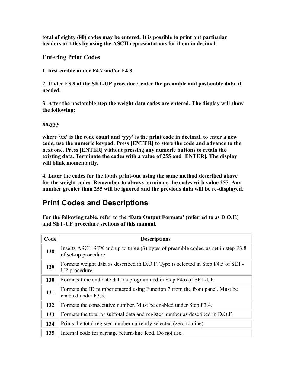 Print codes and descriptions | Rice Lake DWM-IV Weighmeter Standard Operators Manual User Manual | Page 51 / 62
