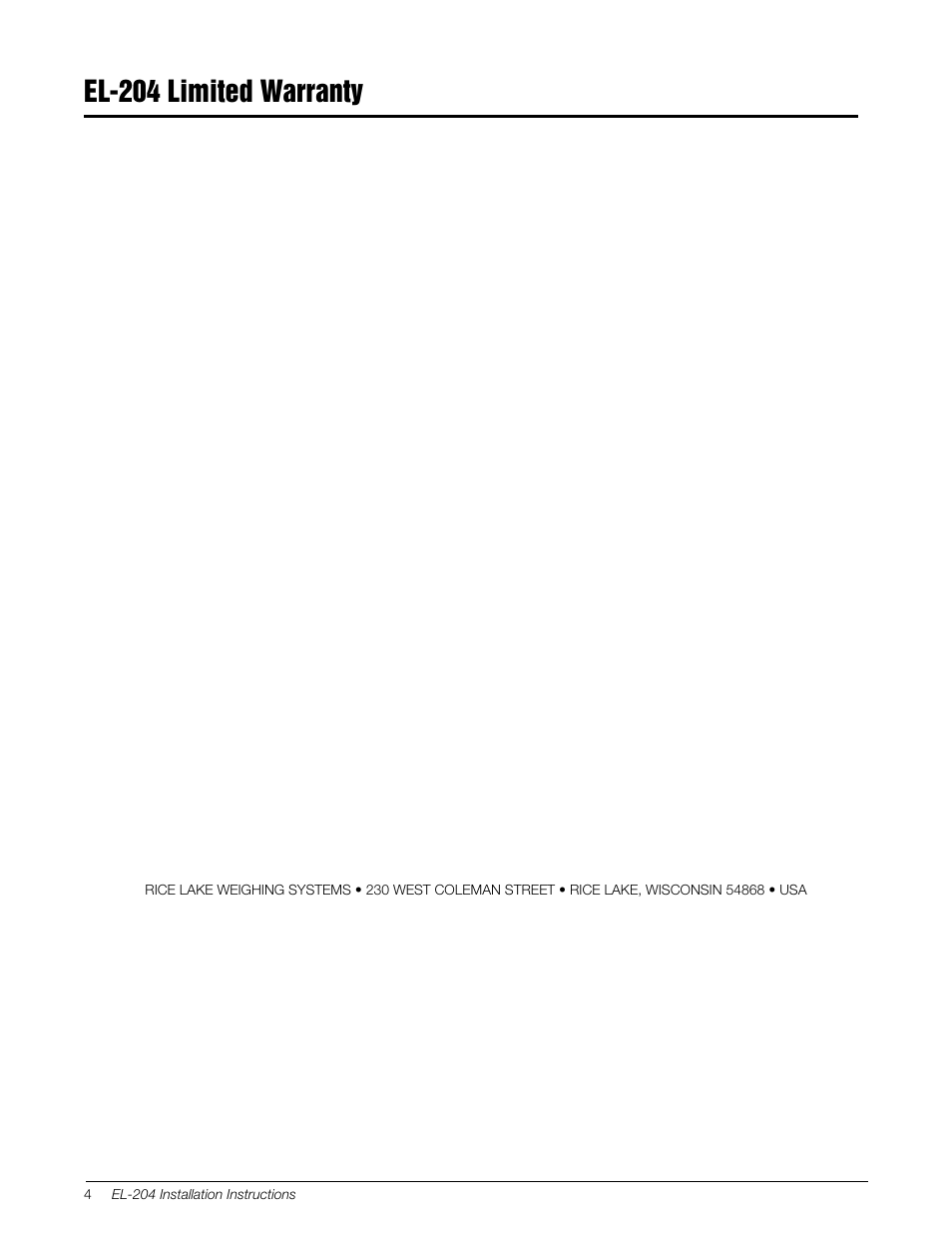 El-204 limited warranty | Rice Lake EL204 Signal Trim User Manual | Page 4 / 4