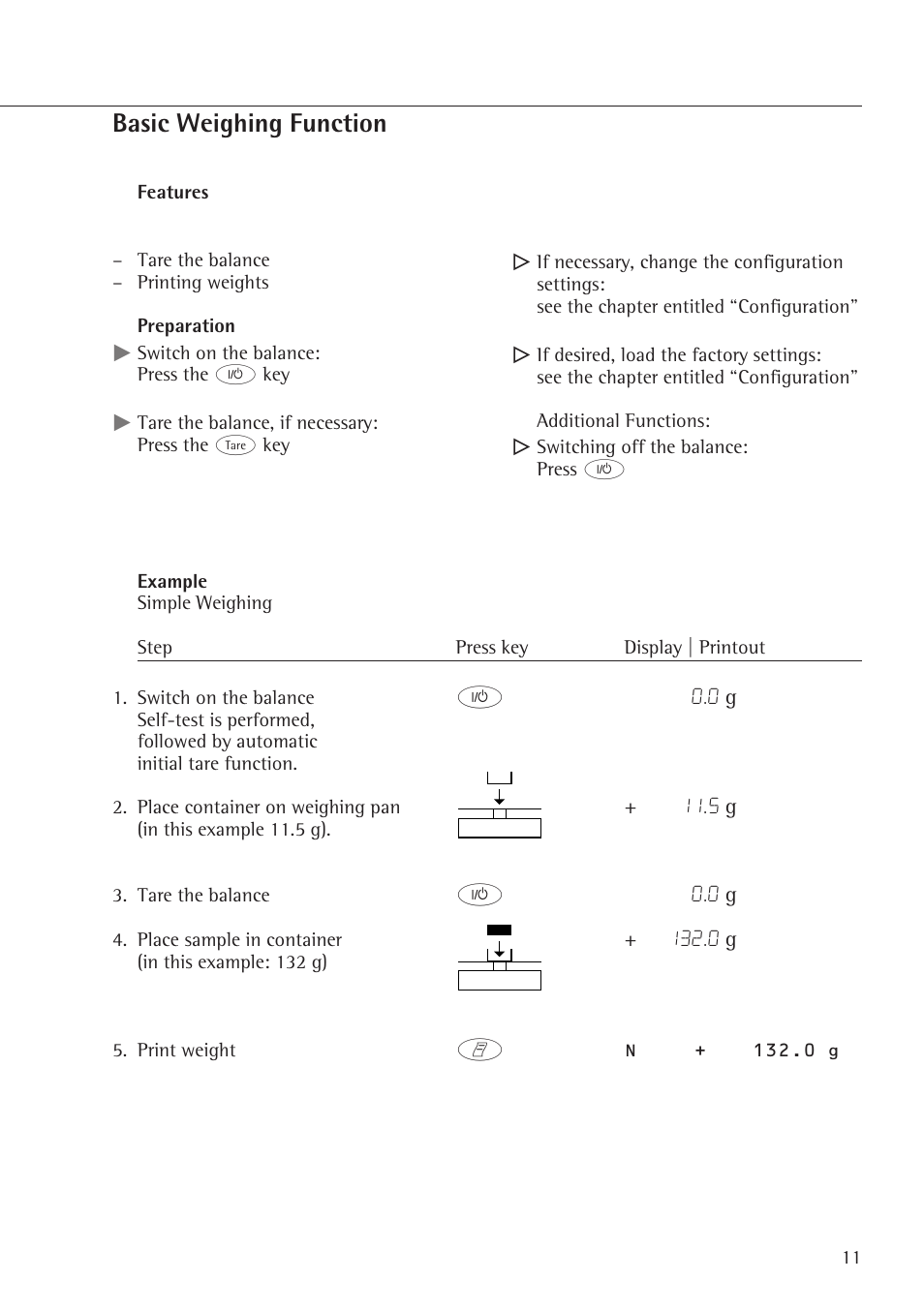 Basic weighing function | Rice Lake Entris, Sartorius Laboratory User Manual | Page 11 / 46