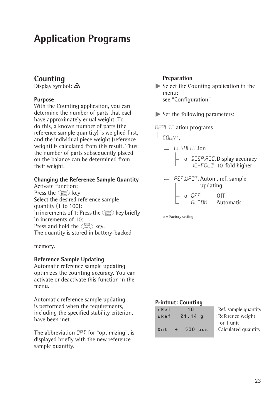 Application programs, Counting | Rice Lake Entris, Sartorius Laboratory User Manual | Page 23 / 46