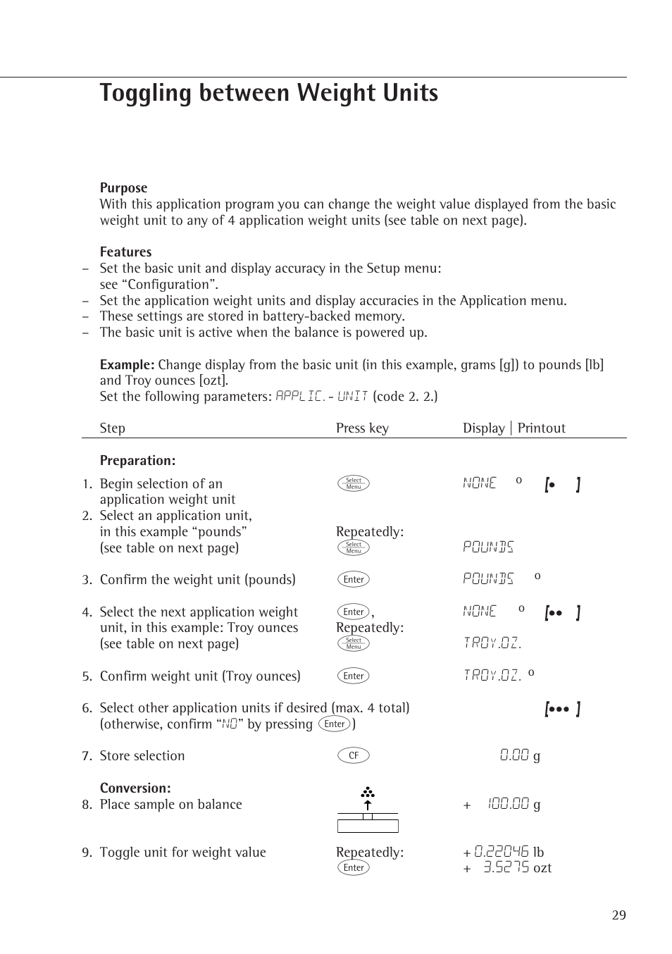 Toggling between weight units | Rice Lake Entris, Sartorius Laboratory User Manual | Page 29 / 46