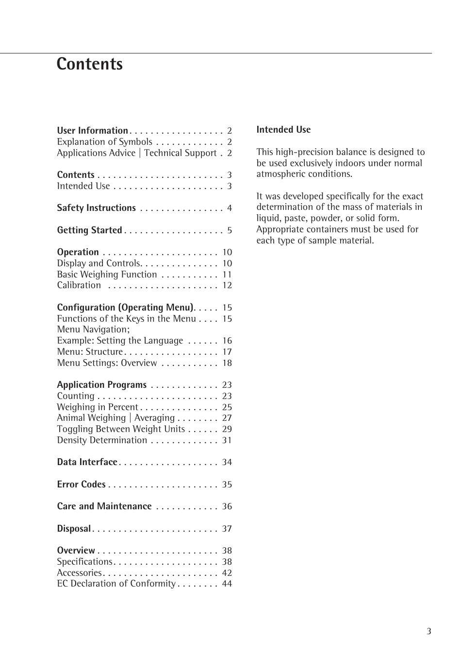 Rice Lake Entris, Sartorius Laboratory User Manual | Page 3 / 46