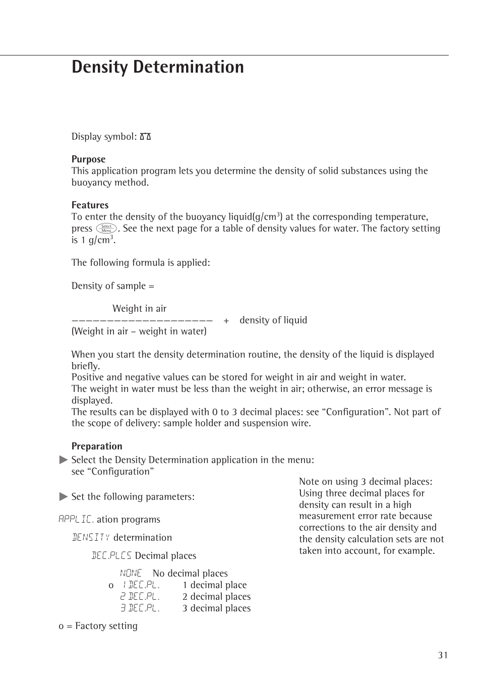 Density determination | Rice Lake Entris, Sartorius Laboratory User Manual | Page 31 / 46