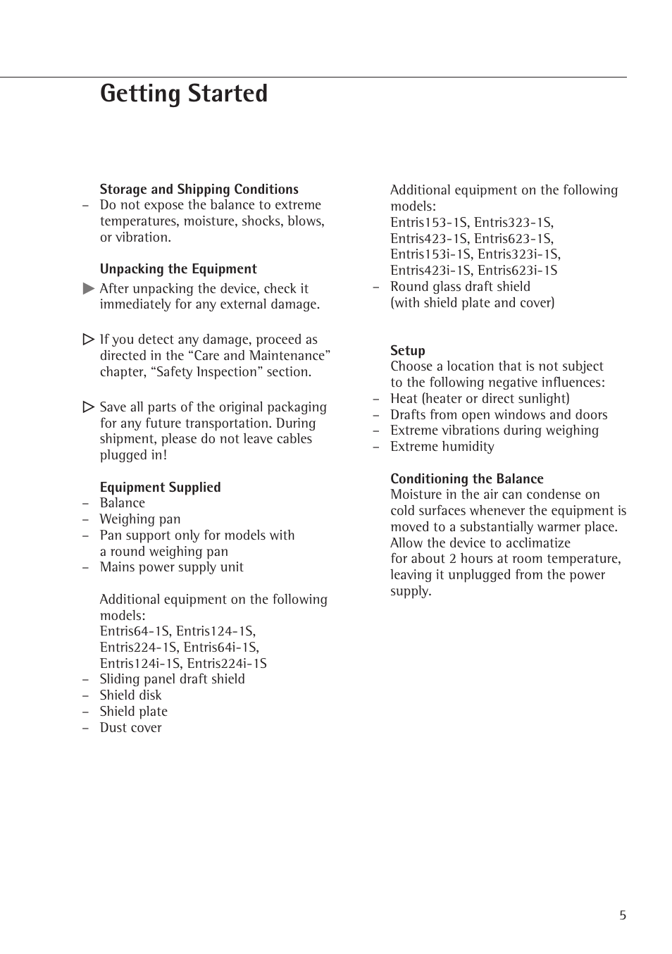 Getting started | Rice Lake Entris, Sartorius Laboratory User Manual | Page 5 / 46