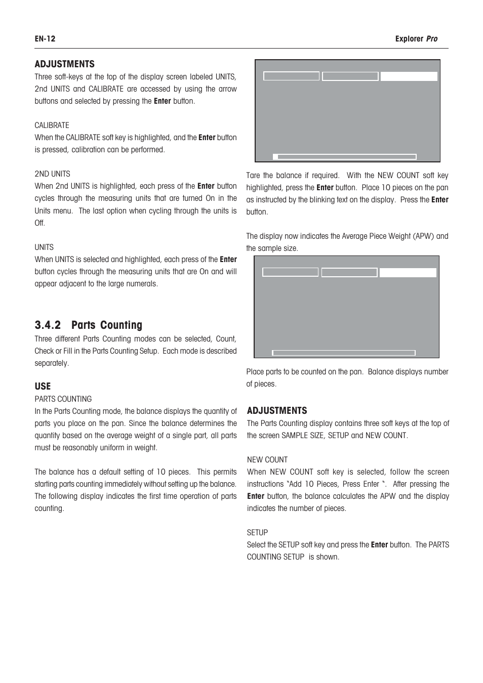 Applications, Weighing, 2 parts counting | Rice Lake Ohaus Explorer Pro High Capacity Instuction Manual User Manual | Page 16 / 60