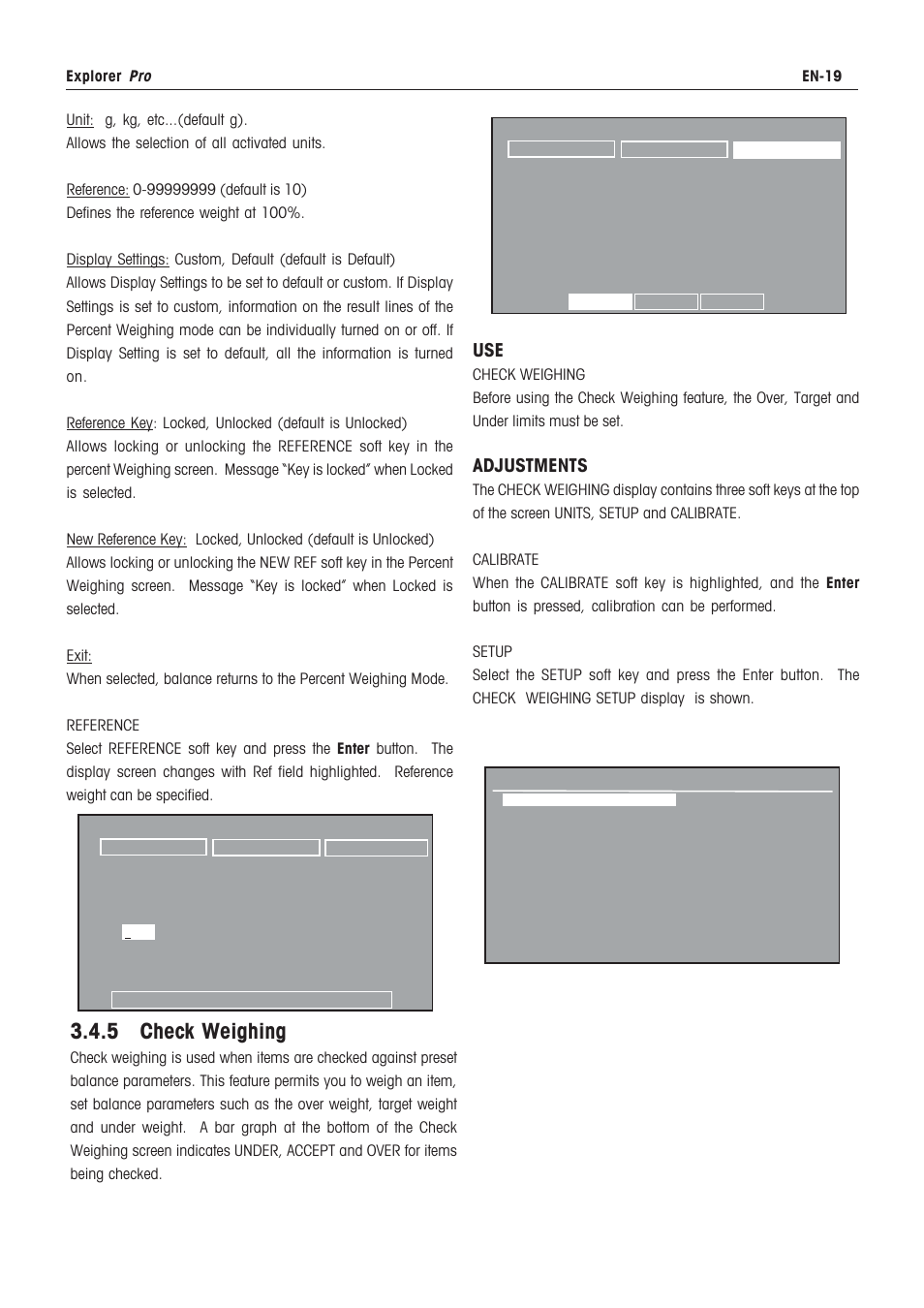 Percent weighing, O.00, 5 check weighing | Adjustments | Rice Lake Ohaus Explorer Pro High Capacity Instuction Manual User Manual | Page 23 / 60