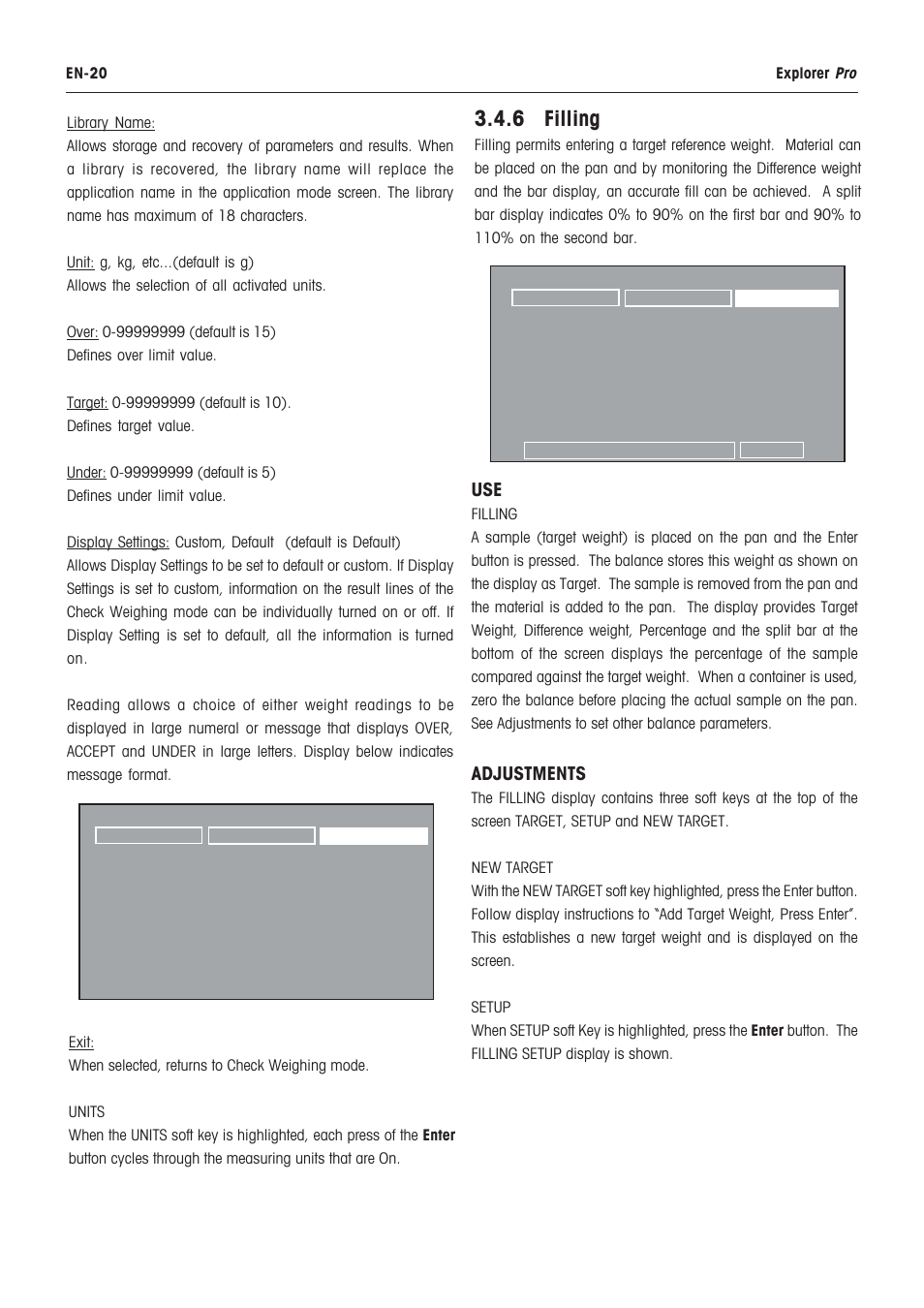 Check weighing, Under, 6 filling | Rice Lake Ohaus Explorer Pro High Capacity Instuction Manual User Manual | Page 24 / 60