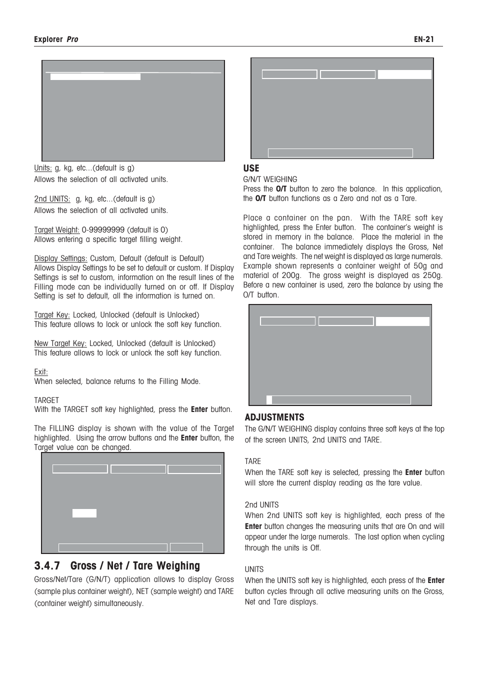 Filling, 7 gross / net / tare weighing | Rice Lake Ohaus Explorer Pro High Capacity Instuction Manual User Manual | Page 25 / 60