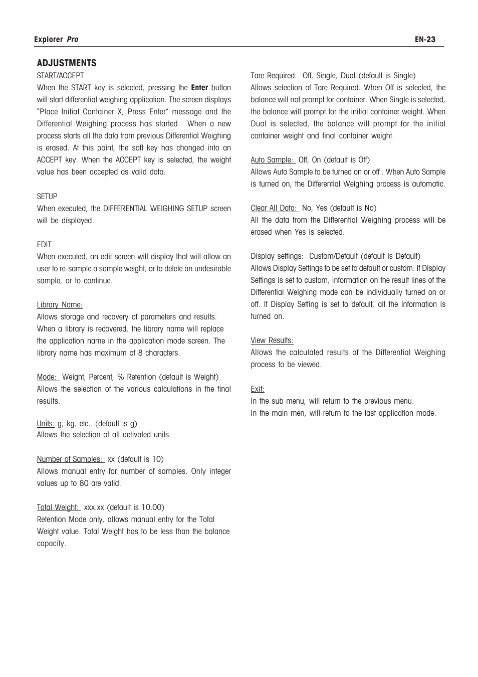 Differential weighing | Rice Lake Ohaus Explorer Pro High Capacity Instuction Manual User Manual | Page 27 / 60