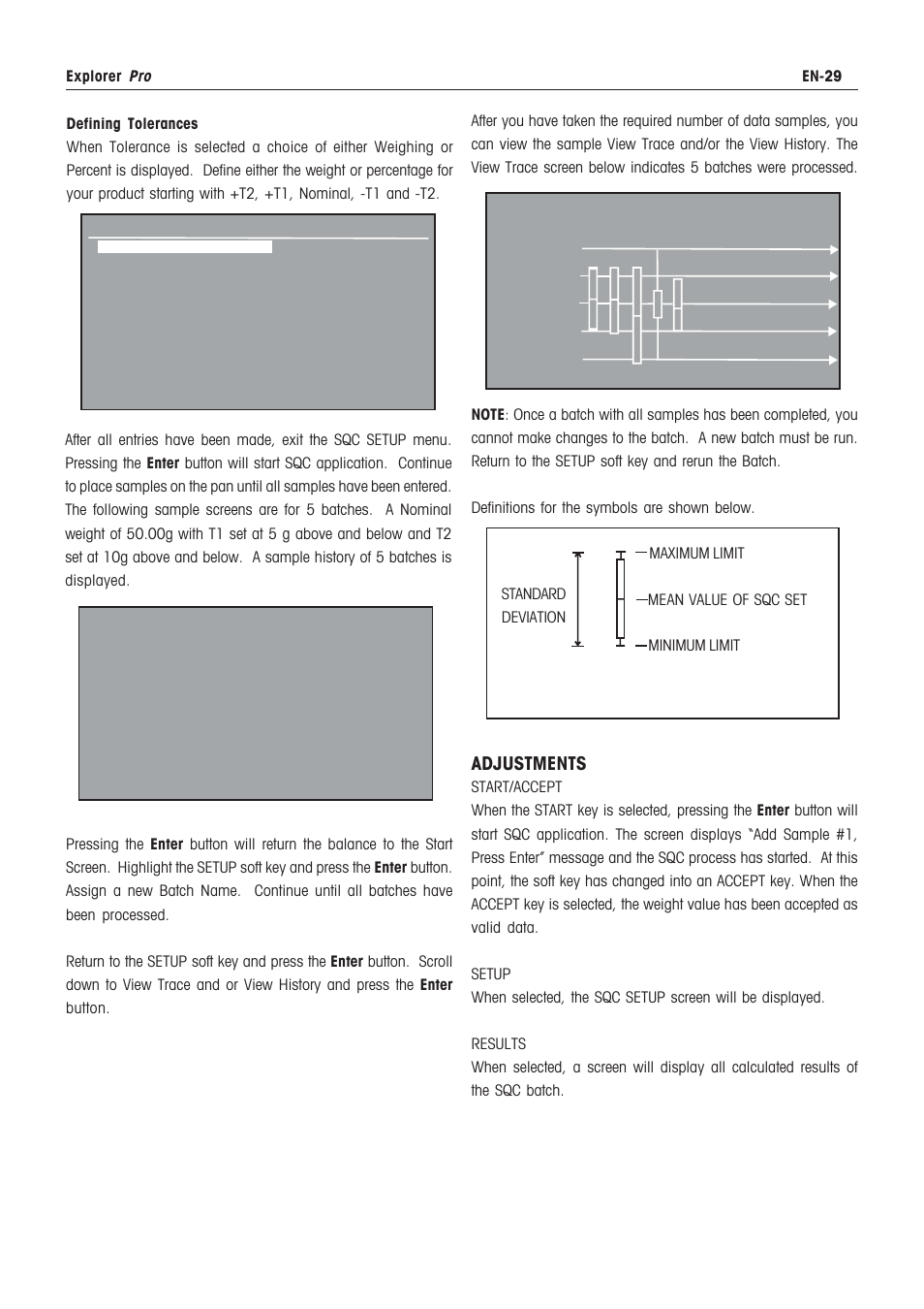 Statistical quality control, Adjustments | Rice Lake Ohaus Explorer Pro High Capacity Instuction Manual User Manual | Page 33 / 60