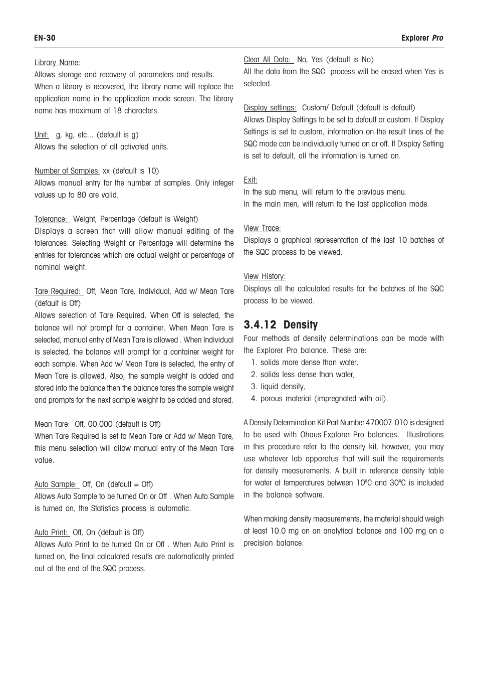 12 density | Rice Lake Ohaus Explorer Pro High Capacity Instuction Manual User Manual | Page 34 / 60