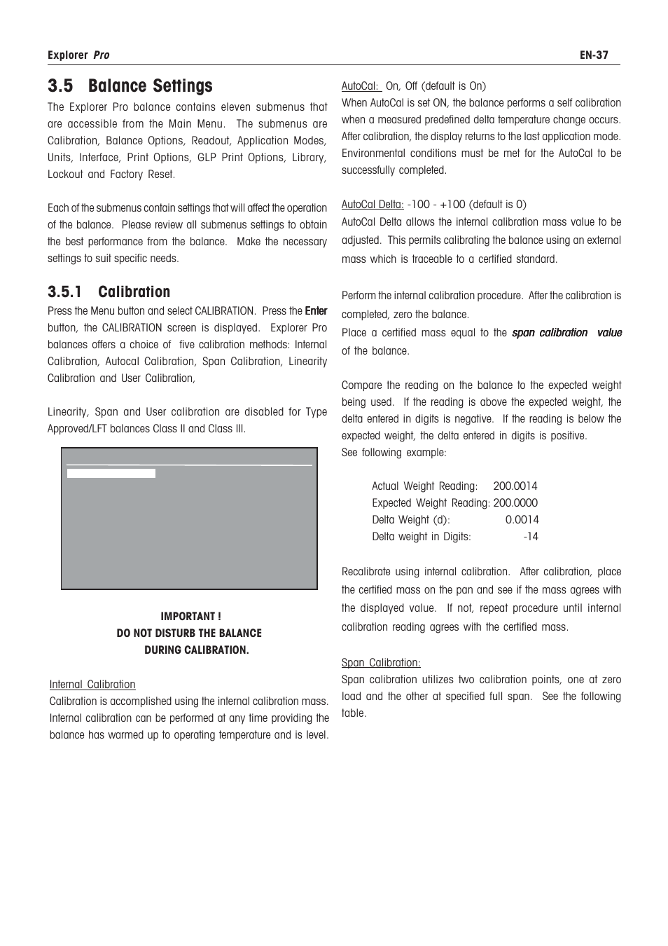 5 balance settings, 1 calibration | Rice Lake Ohaus Explorer Pro High Capacity Instuction Manual User Manual | Page 41 / 60