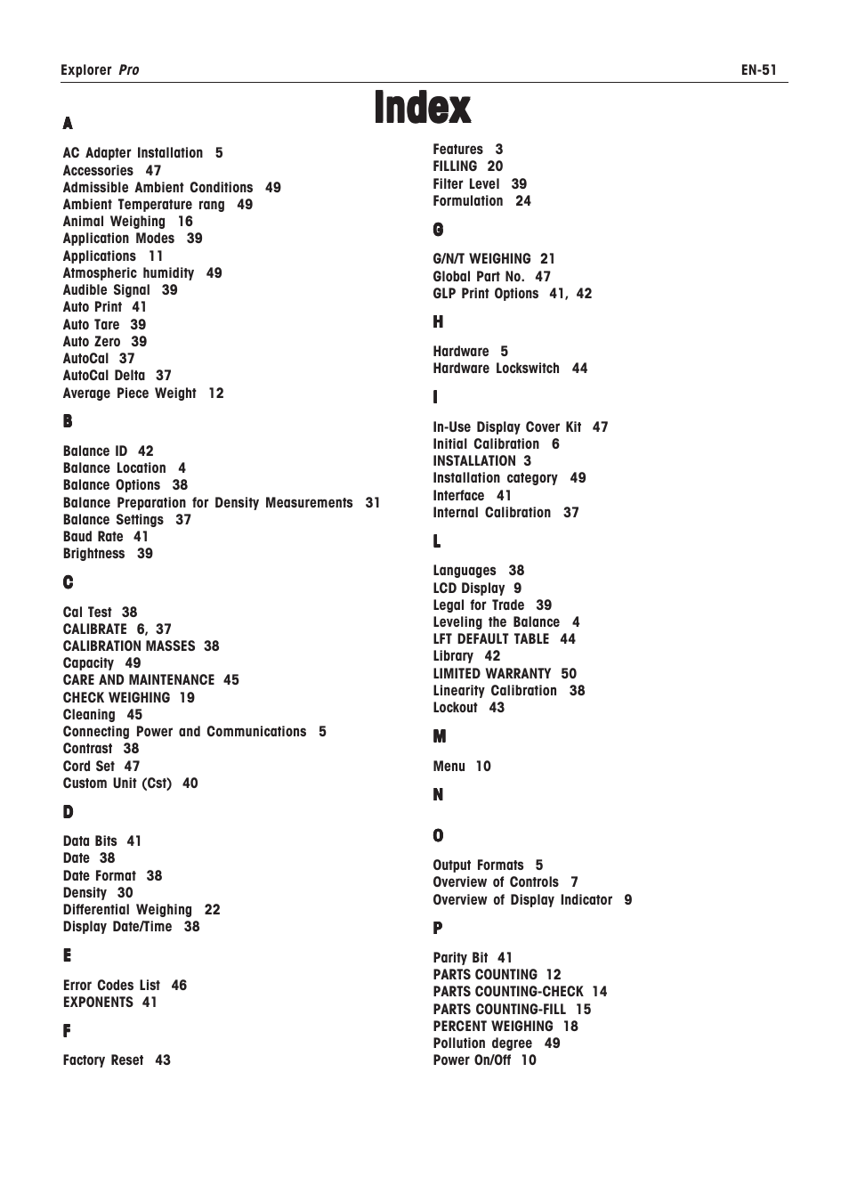 Index | Rice Lake Ohaus Explorer Pro High Capacity Instuction Manual User Manual | Page 55 / 60