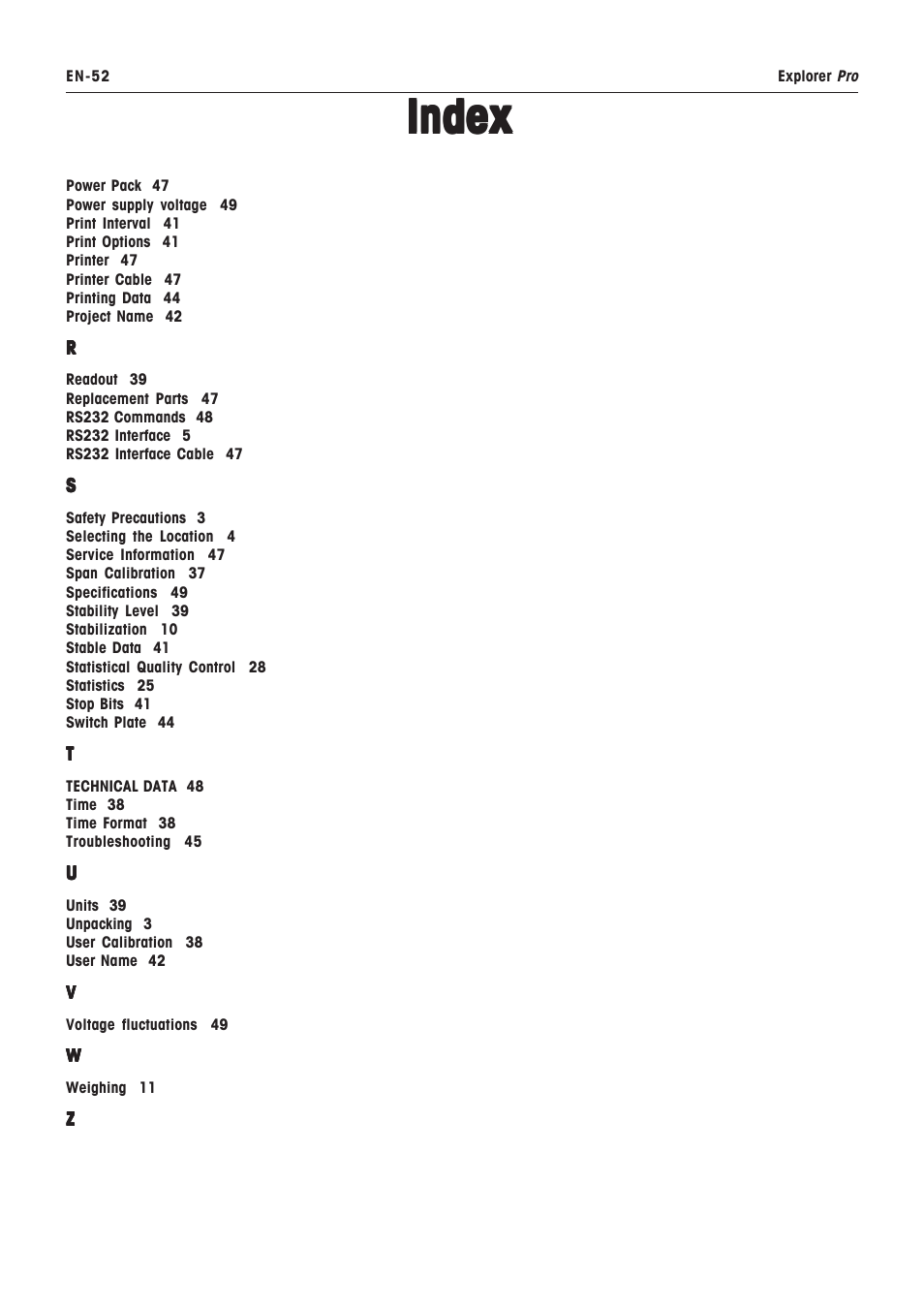 Index | Rice Lake Ohaus Explorer Pro High Capacity Instuction Manual User Manual | Page 56 / 60