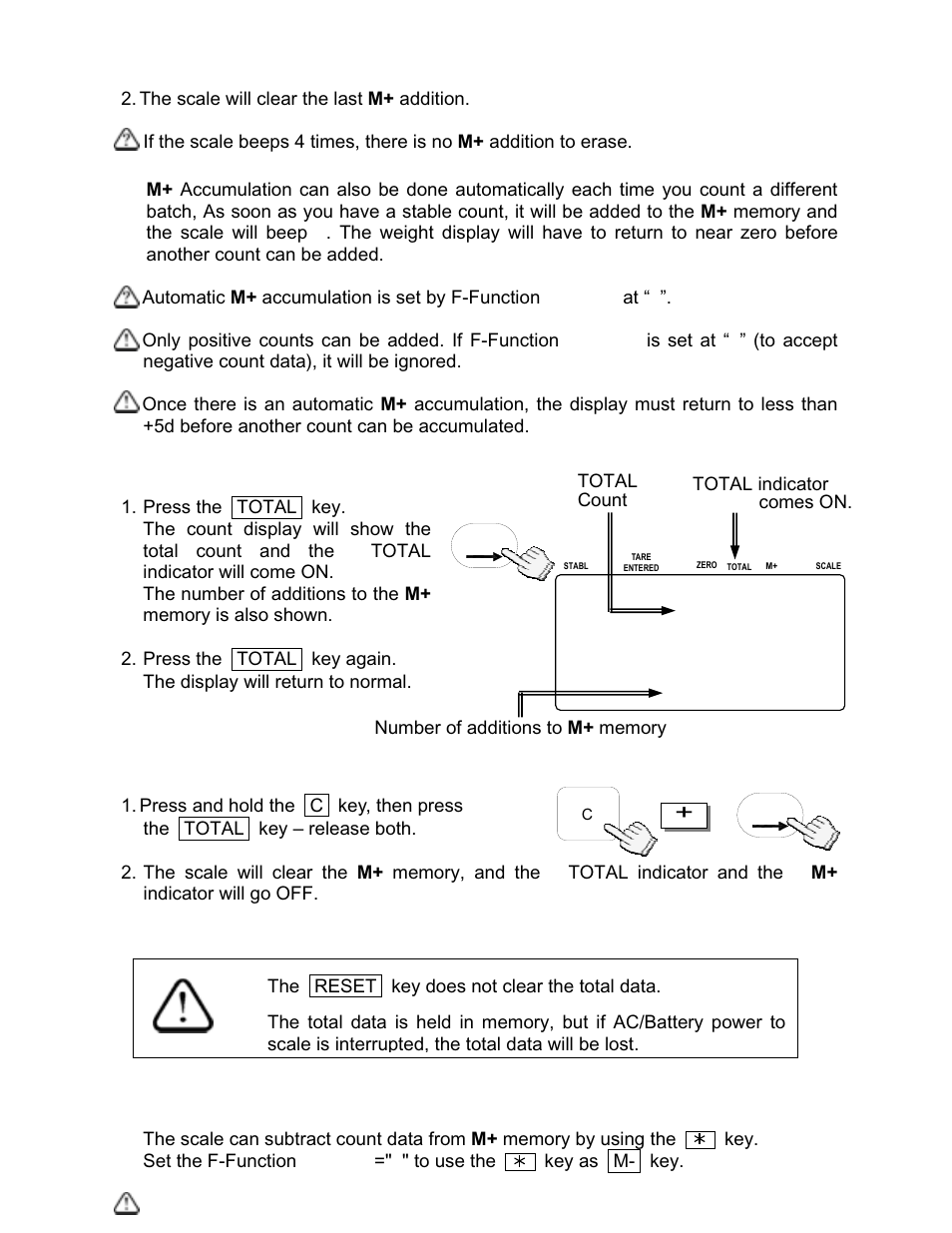 2. viewing the m+ total, 3. clearing the m+ total, 4. the m- function | Rice Lake FC-i/Si Series, A&D Weighing User Manual | Page 29 / 86