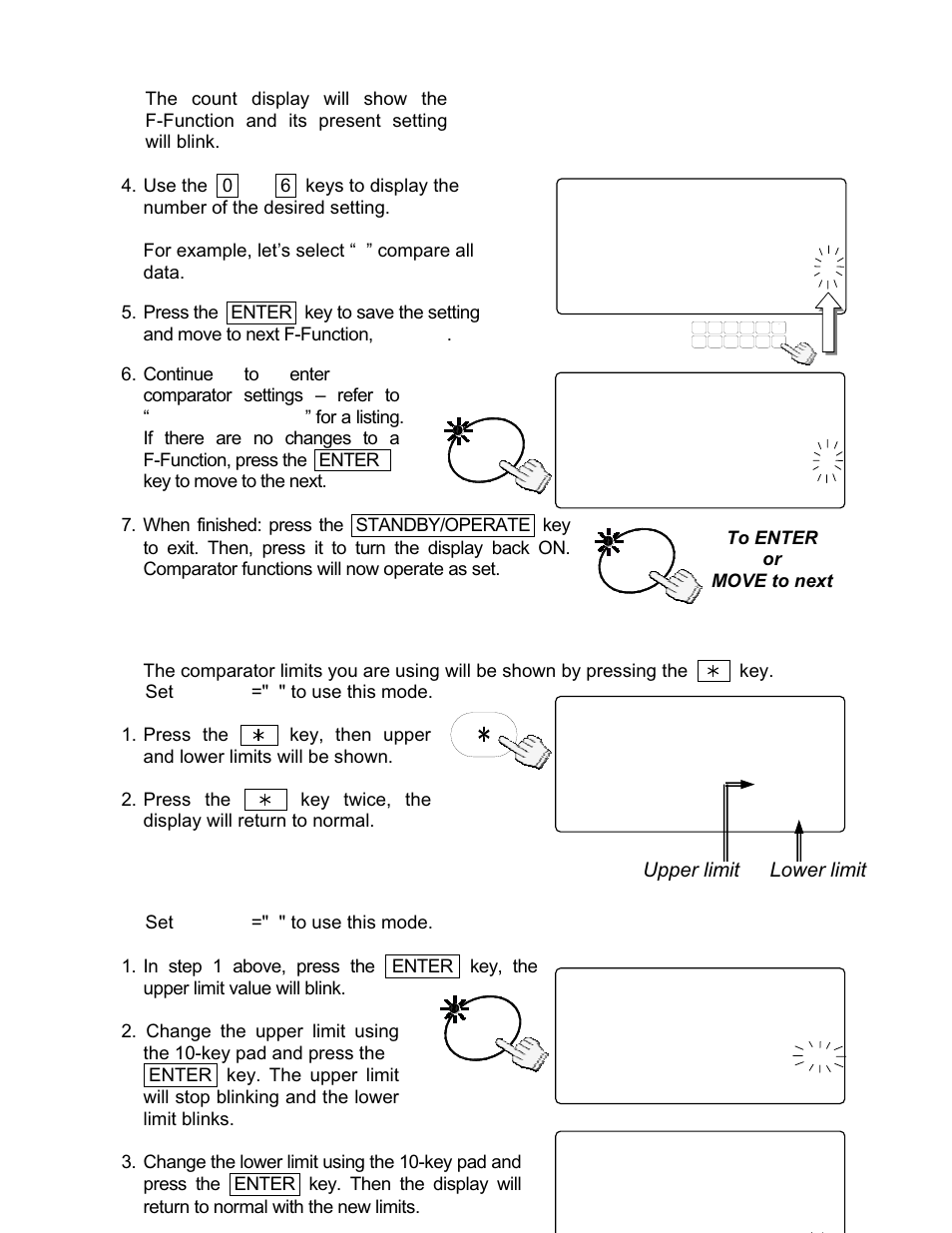 F-05-01, F-05-02, Viewing comparator limits | Changing comparator limits temporarily | Rice Lake FC-i/Si Series, A&D Weighing User Manual | Page 31 / 86