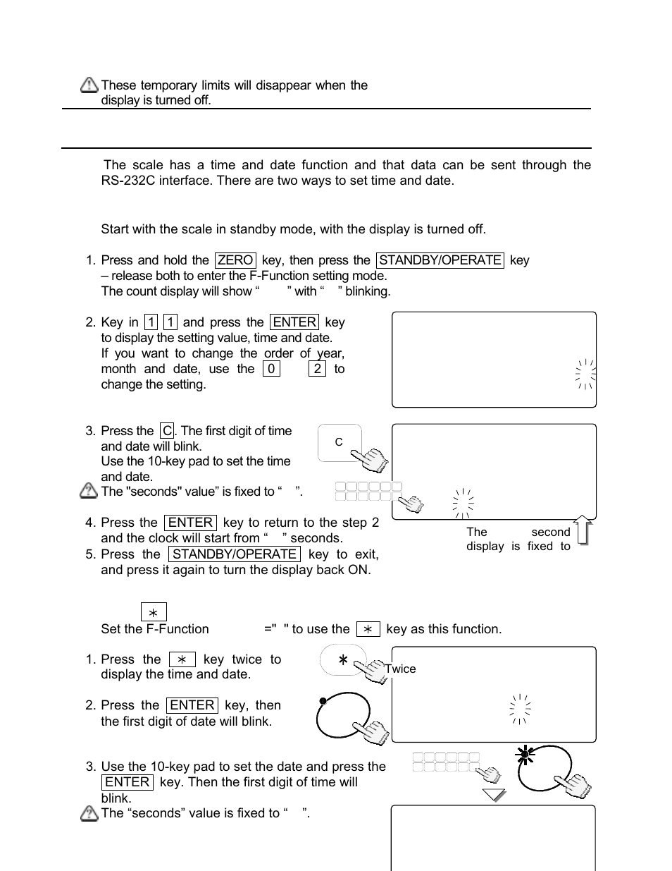 F-11-01, Time and date function, Using the key to set the time and date | Rice Lake FC-i/Si Series, A&D Weighing User Manual | Page 32 / 86