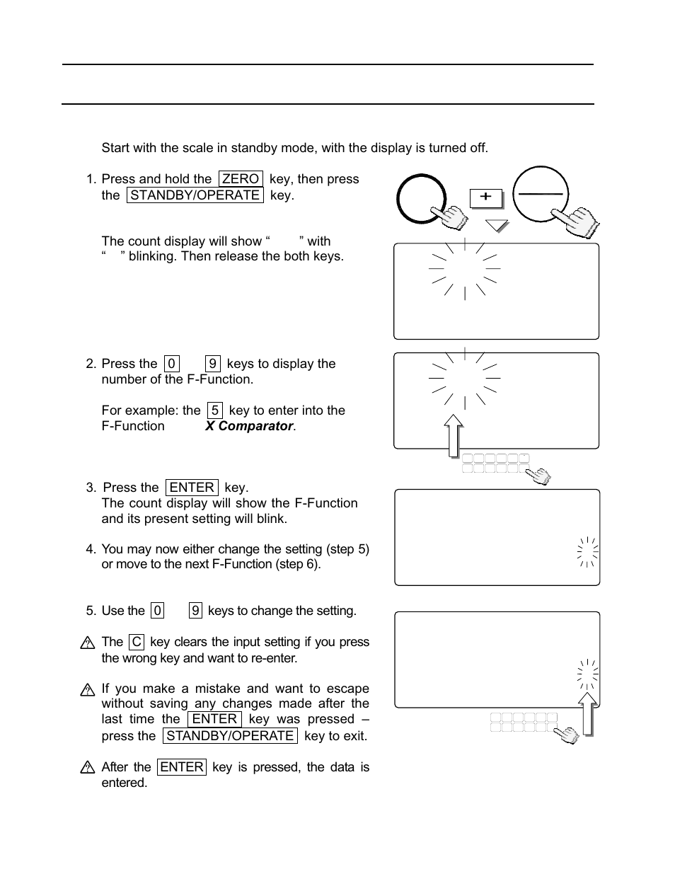 F-05 -00, F-05-01, F-00 0 | F-function parameters, 1. to change or view f-function settings, F-05 | Rice Lake FC-i/Si Series, A&D Weighing User Manual | Page 36 / 86