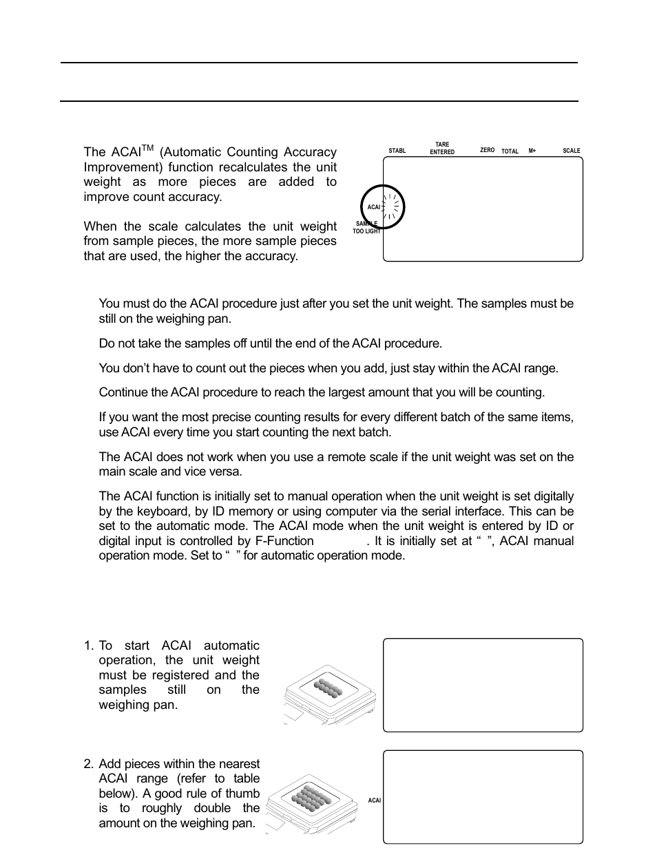 Acai function, 1. 11-2. acai, Acai automatic operation | Rice Lake FC-i/Si Series, A&D Weighing User Manual | Page 46 / 86