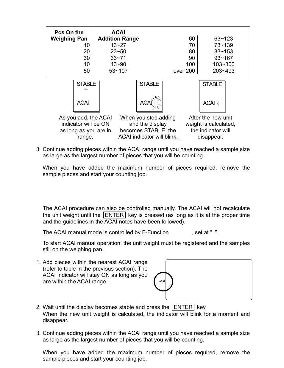 3. acai manual operation | Rice Lake FC-i/Si Series, A&D Weighing User Manual | Page 47 / 86