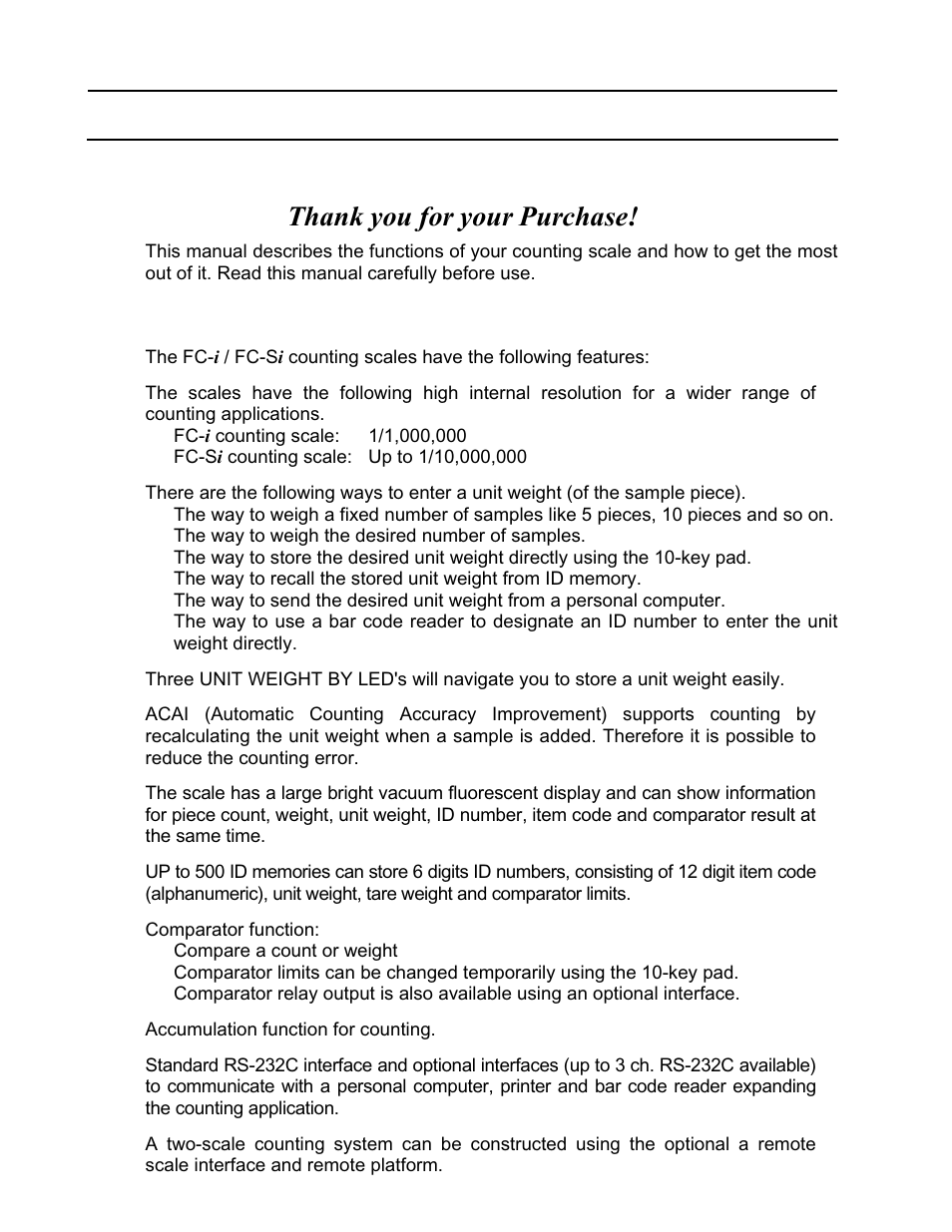 Introduction, 1. introduction | Rice Lake FC-i/Si Series, A&D Weighing User Manual | Page 5 / 86