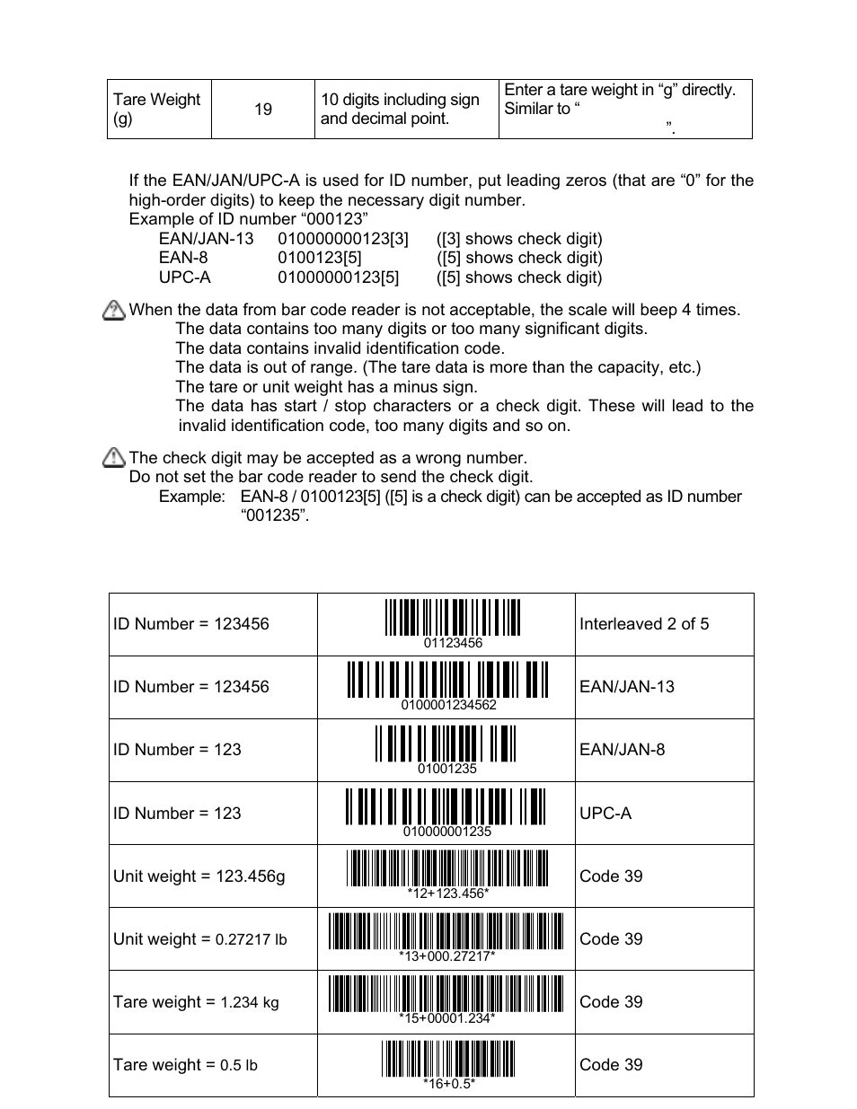 Examples of bar code | Rice Lake FC-i/Si Series, A&D Weighing User Manual | Page 59 / 86