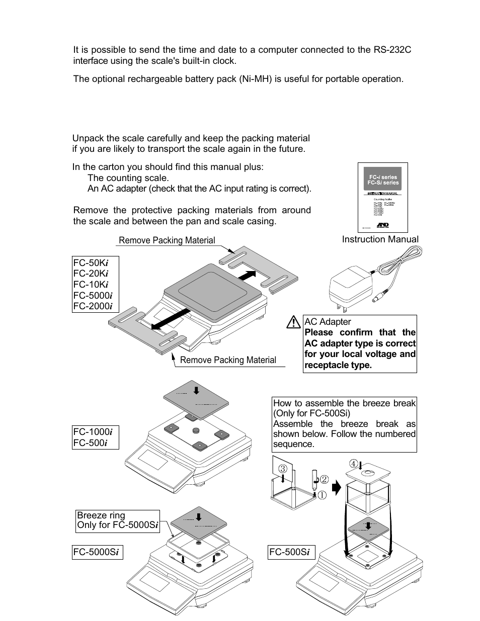 2. unpacking | Rice Lake FC-i/Si Series, A&D Weighing User Manual | Page 6 / 86