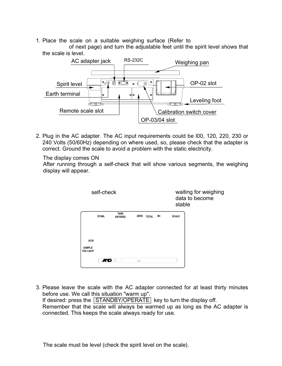 3. setting up your scale | Rice Lake FC-i/Si Series, A&D Weighing User Manual | Page 7 / 86
