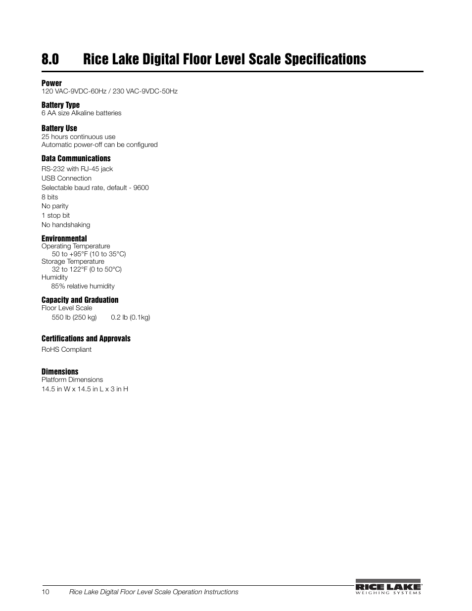 Rice Lake Floor Level Digital Physcian Scale (150-10-7) - RL150-10-7 Operation Instructions User Manual | Page 14 / 18